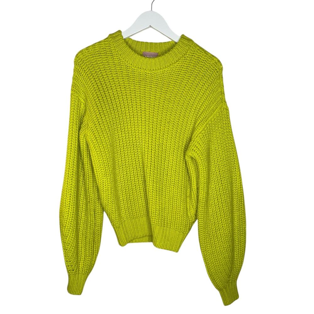 Show Me Your Mumu Sweater Top Green Chunky Cable Knit Crewneck Winter Size XS - Picture 5 of 11